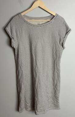 LOFT Beach Black & White Striped T-Shirt Dress Size Medium Raglan Sleeves Women